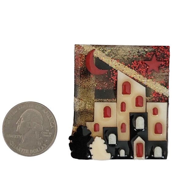 Lucinda Red Black Cream House Brooch K496 - Picture 3 of 6